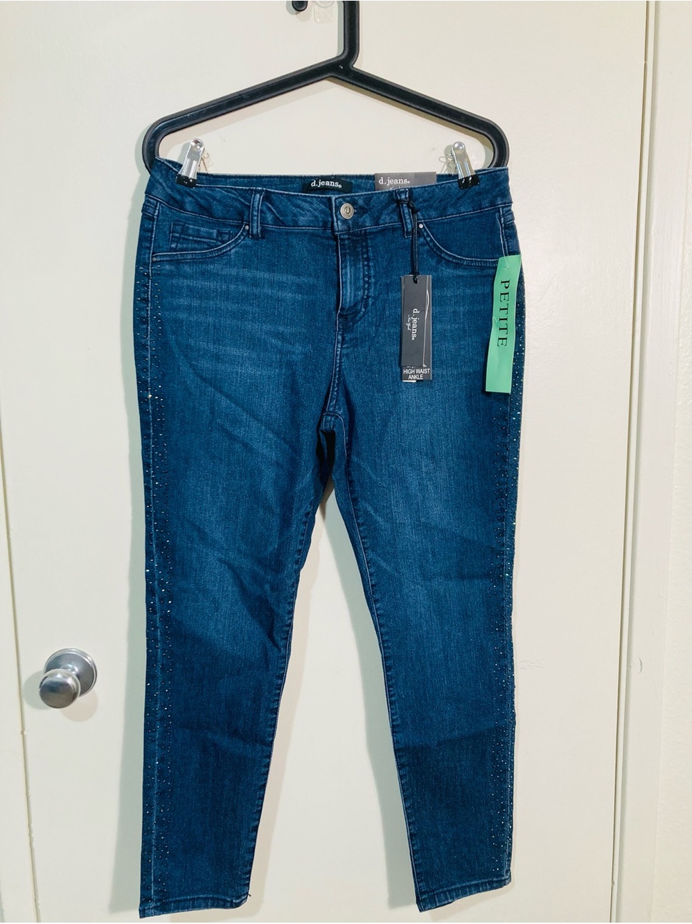 d. jeans Womens 10P Dark Blue High Waist Ankle Petite Studded Jeans Modern Fit
